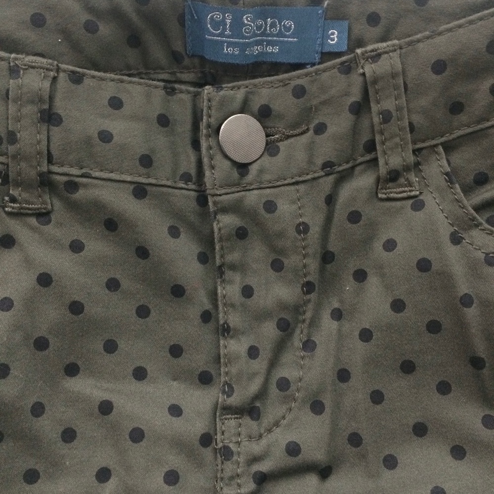 Ci Sono Los Angeles Green and Black Polka Dot Skinnies